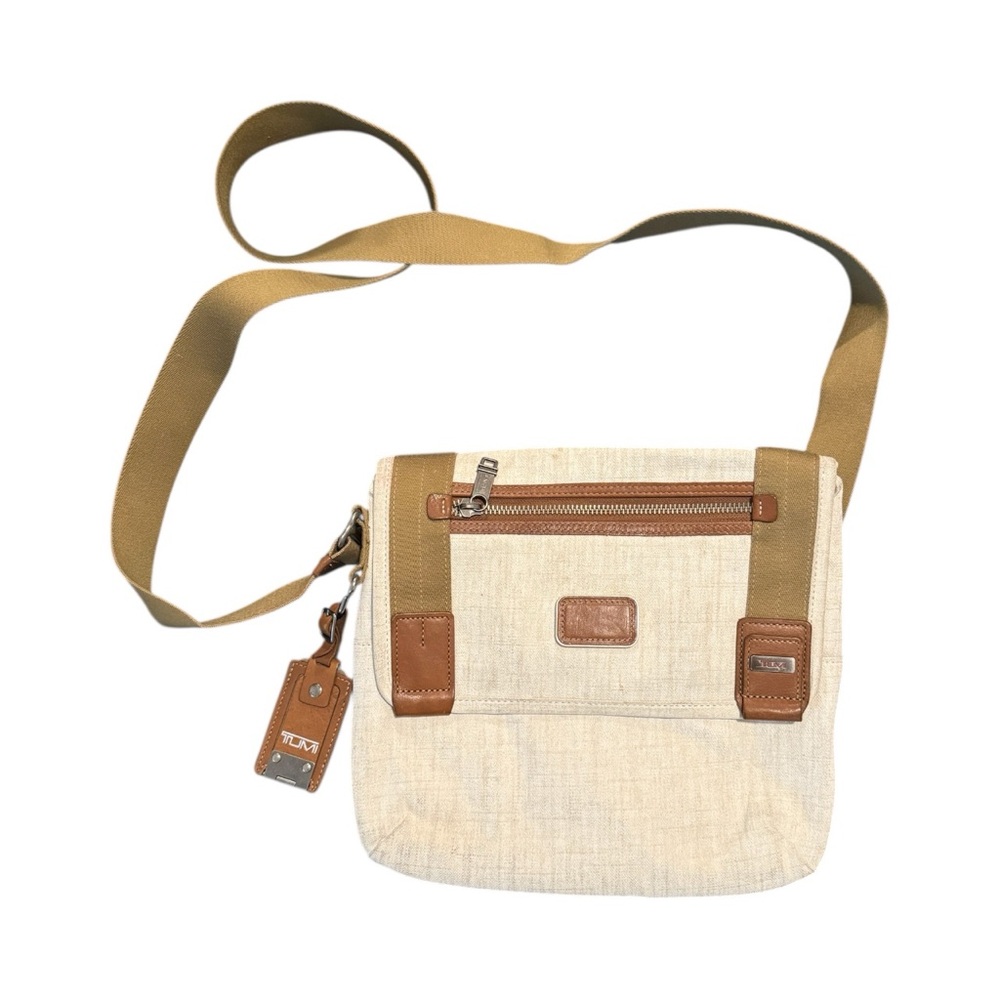 Tumi Cream and Brown Canvas/Leather Men's Messenger/Cross Body Bag